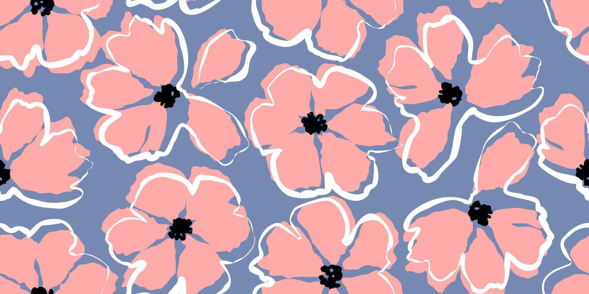 exótico mano dibujado flores, sin costura patrones con floral para tela, textiles, ropa, envase papel, cubrir, bandera, hogar decoración, resumen antecedentes. vector