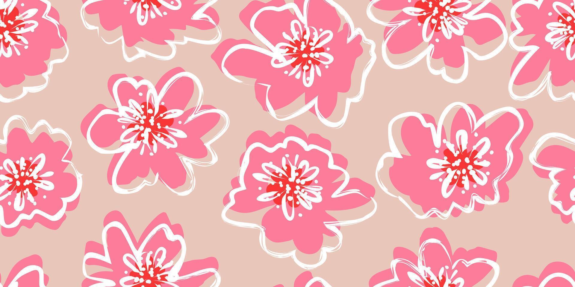 Exotic hand drawn flowers, seamless patterns with floral for fabric, textiles, clothing, wrapping paper, cover, banner, home decor, abstract backgrounds. vector