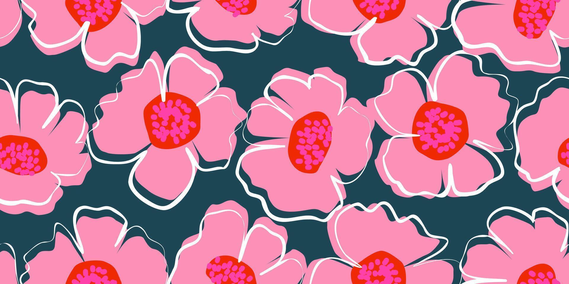 Exotic hand drawn flowers, seamless patterns with floral for fabric, textiles, clothing, wrapping paper, cover, banner, home decor, abstract backgrounds. vector