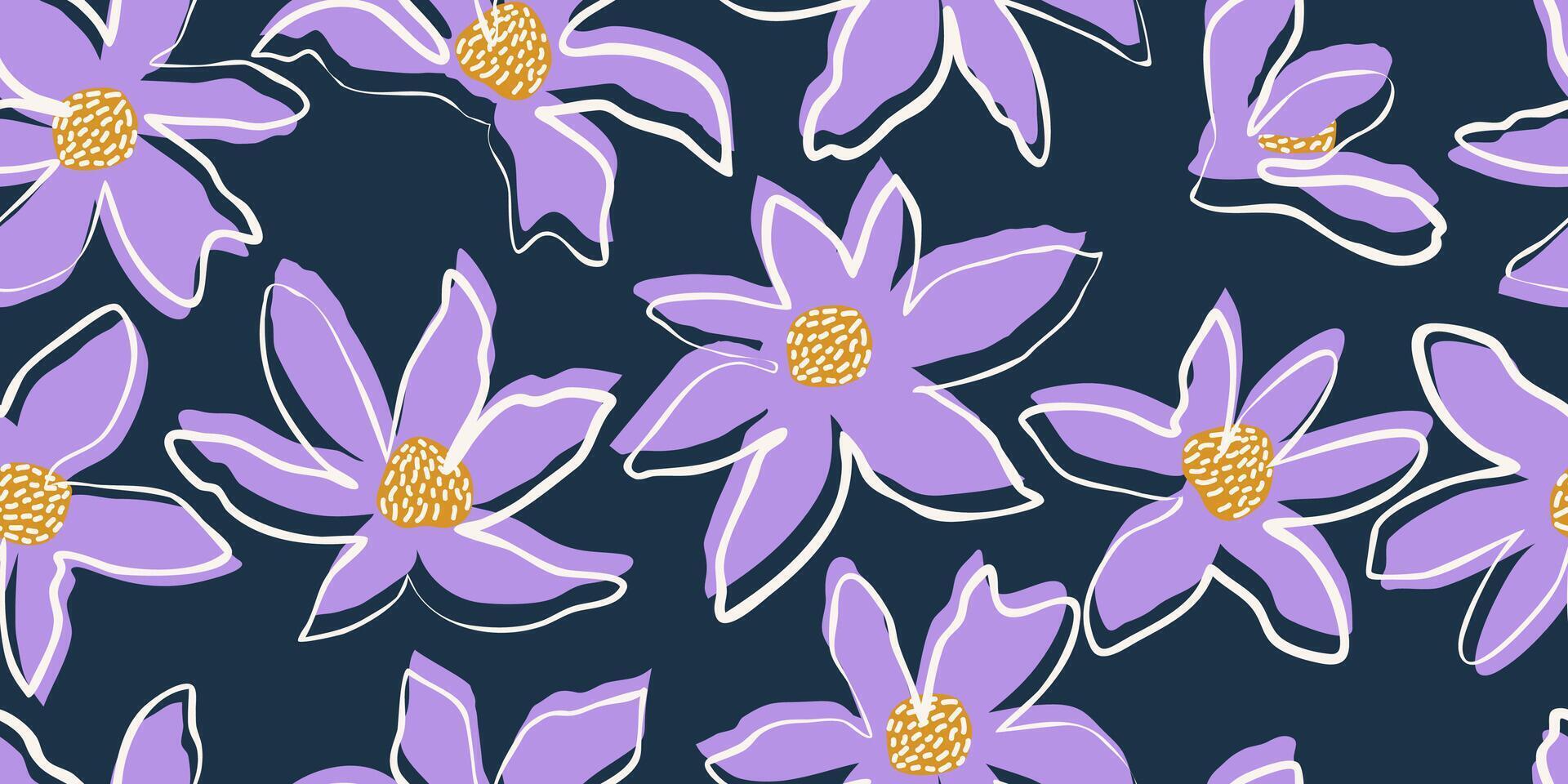Exotic hand drawn flowers, seamless patterns with floral for fabric, textiles, clothing, wrapping paper, cover, banner, home decor, abstract backgrounds. vector