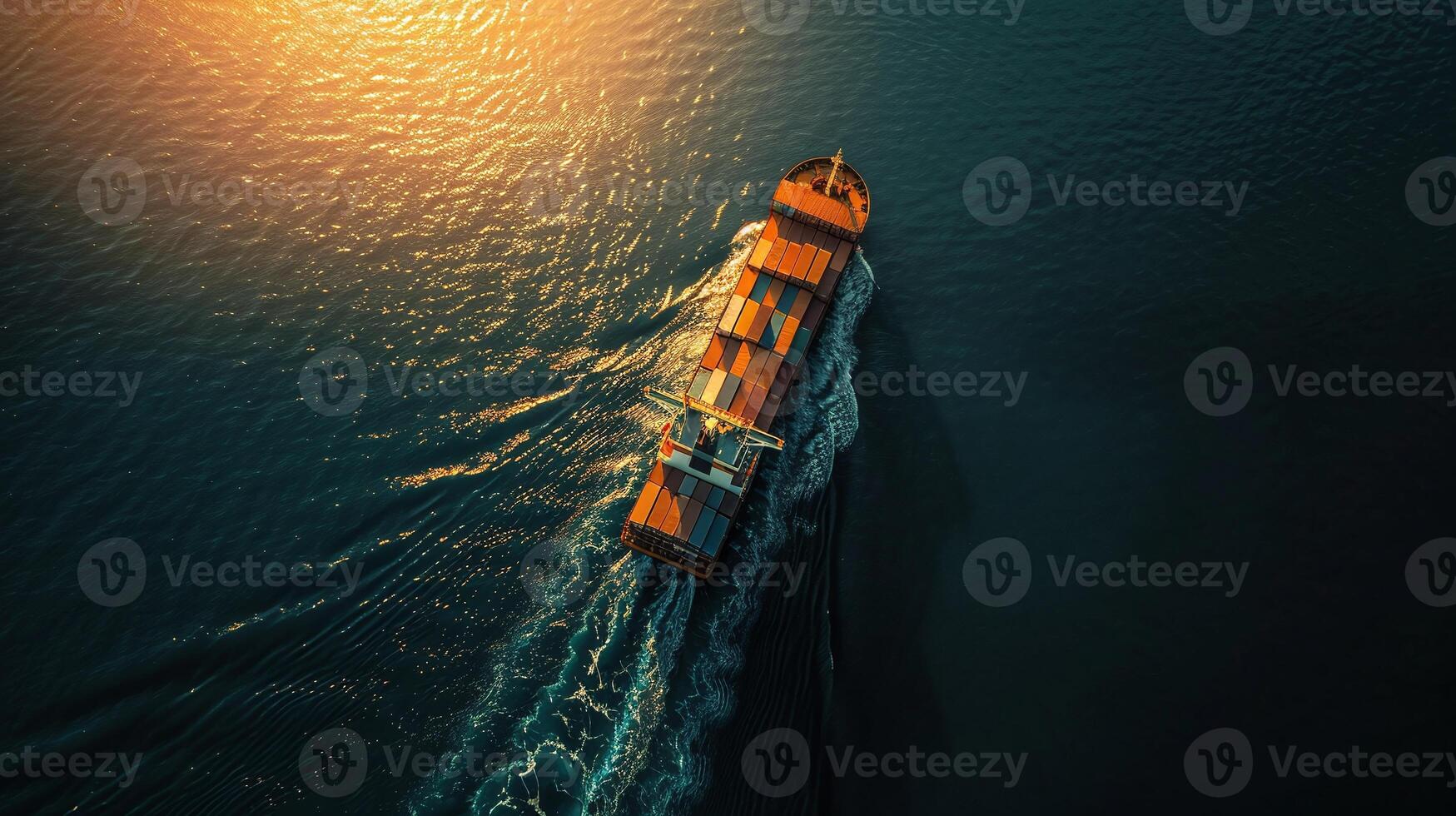AI generated aerial perspective of container vessel in action for import and export business photo