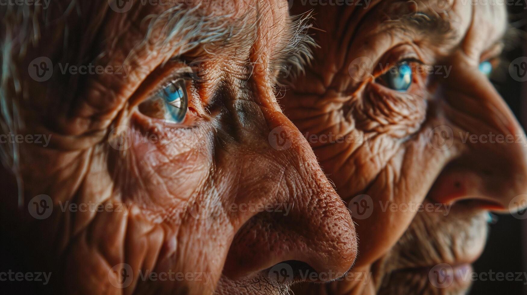 AI generated face closeup of an old couple showing wrinkles and aging process photo