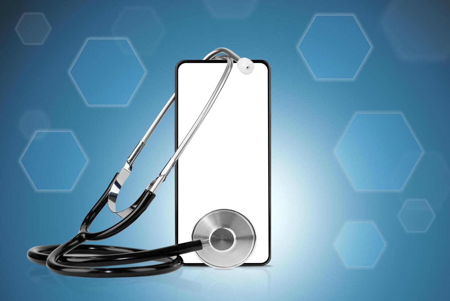 Medicine Background with Phone and Stethoscope photo