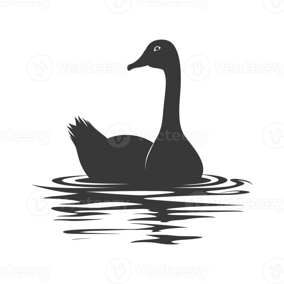 AI generated Silhouette goose animal swim black color only full black color only png