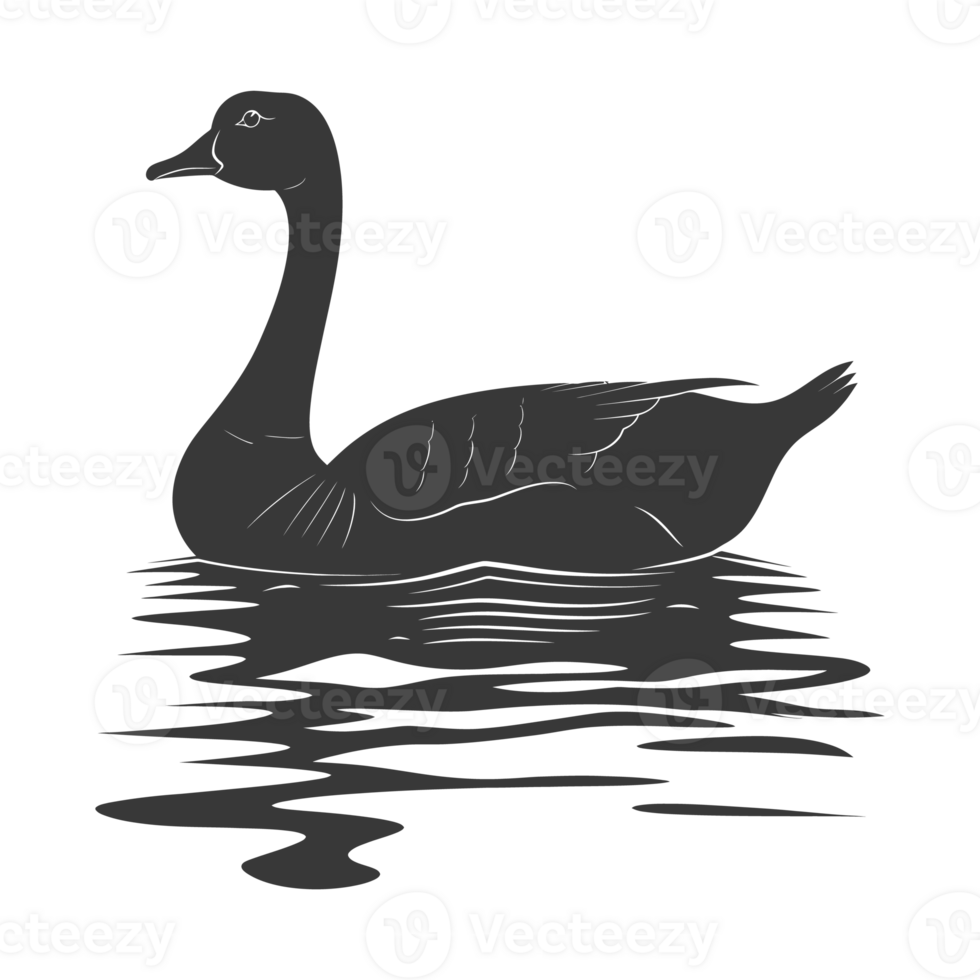 AI generated Silhouette goose animal swim black color only full black color only png