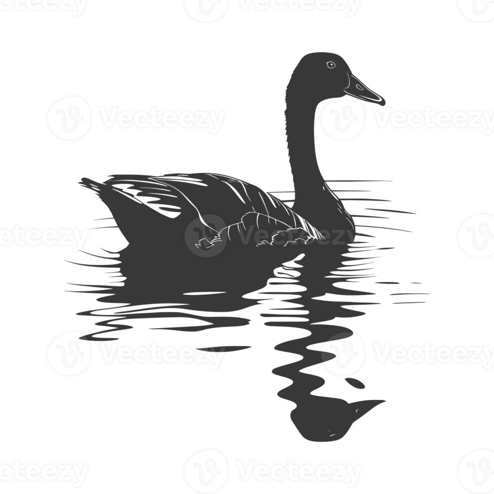 AI generated Silhouette goose animal swim black color only full black color only png