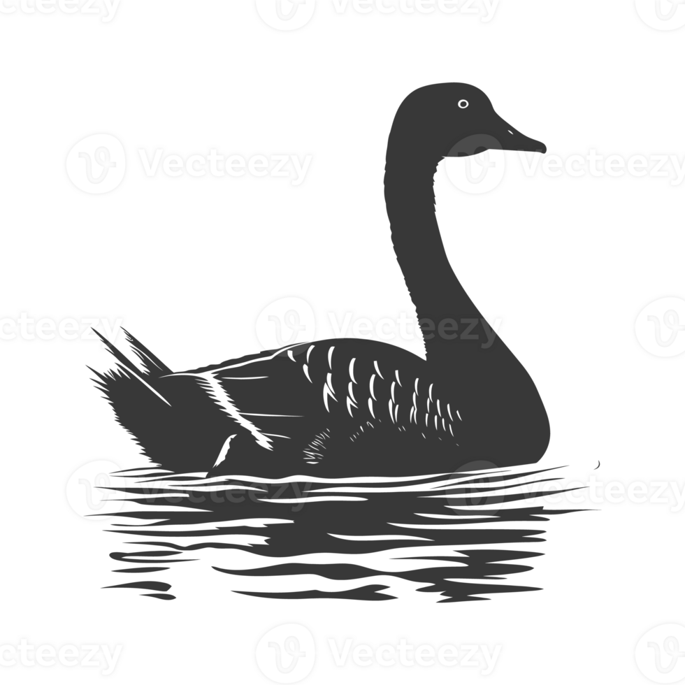 AI generated Silhouette goose animal swim black color only full black color only png