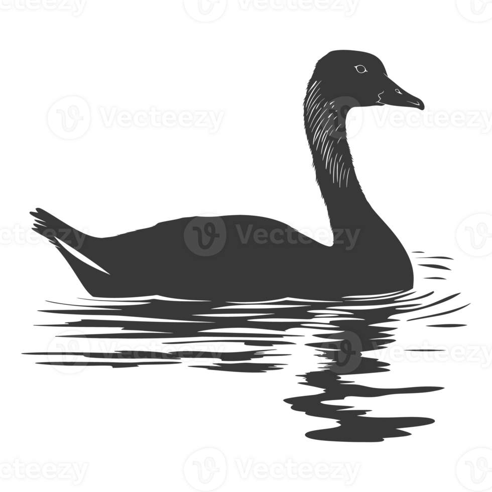 AI generated Silhouette goose animal swim black color only full black color only png
