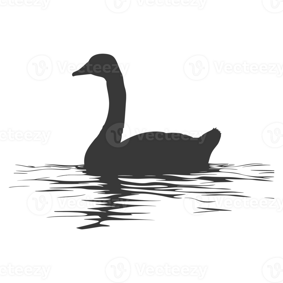 AI generated Silhouette goose animal swim black color only full black color only png