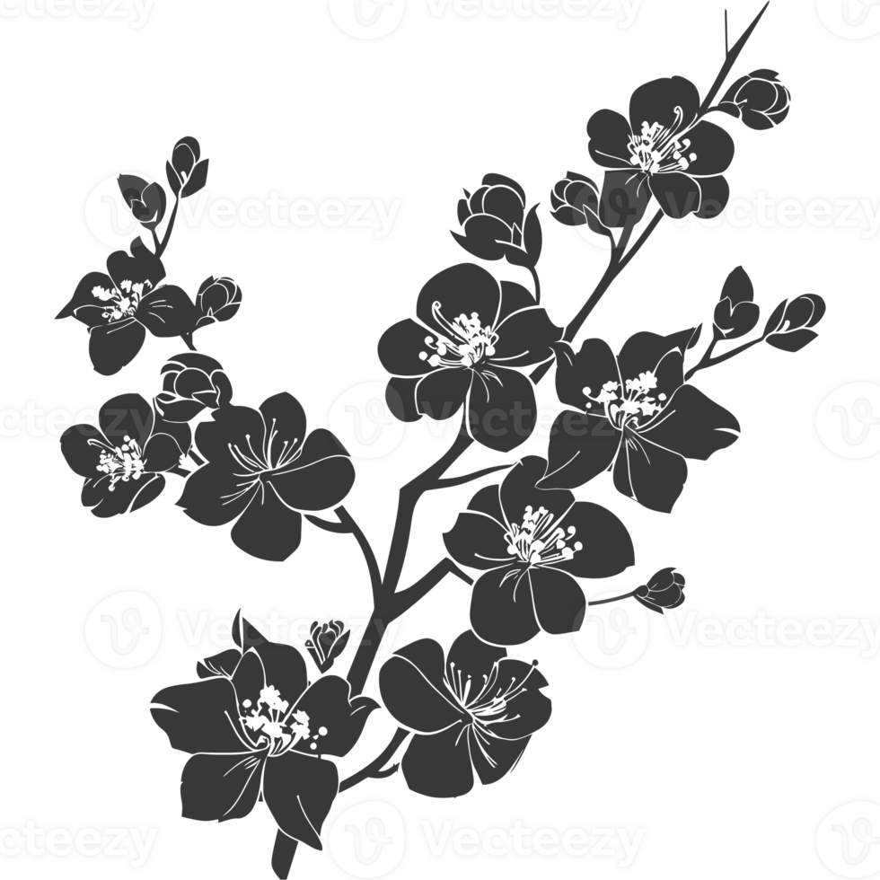 AI generated Silhouette Cherry blossoms or sakura flower black color only png
