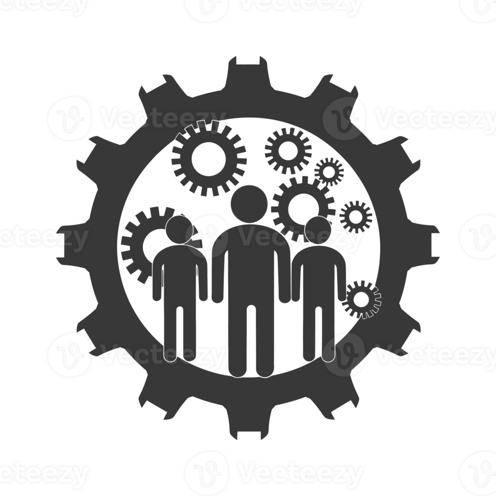 AI generated Silhouette cog wheel as teamwork symbol black color only png