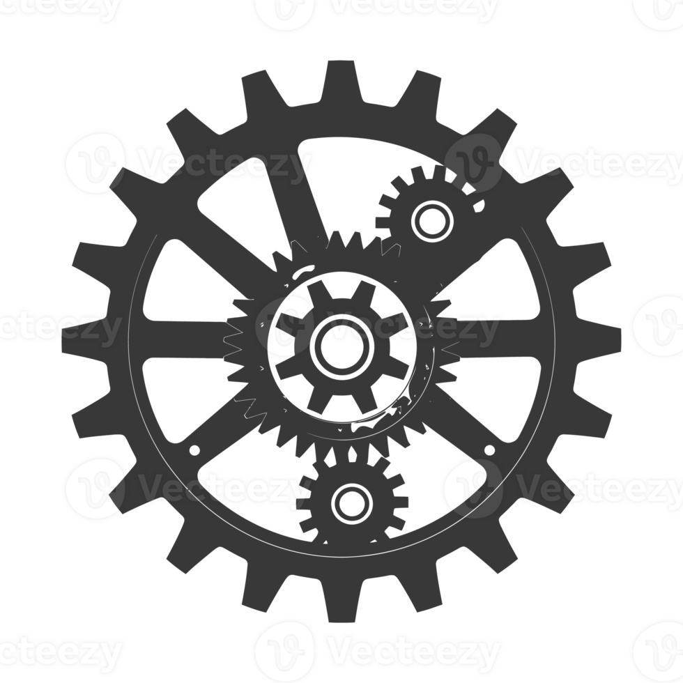 AI generated Silhouette cog wheel black color only full body png