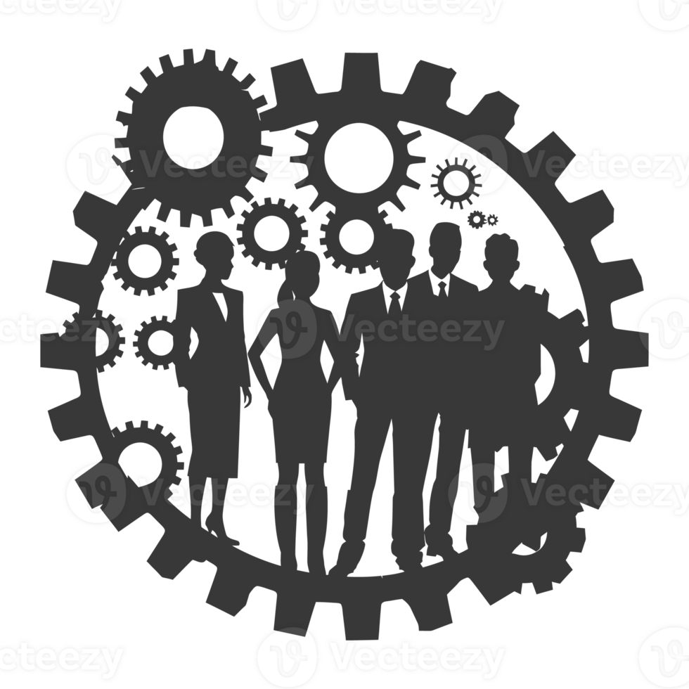AI generated Silhouette cog wheel as teamwork symbol black color only png