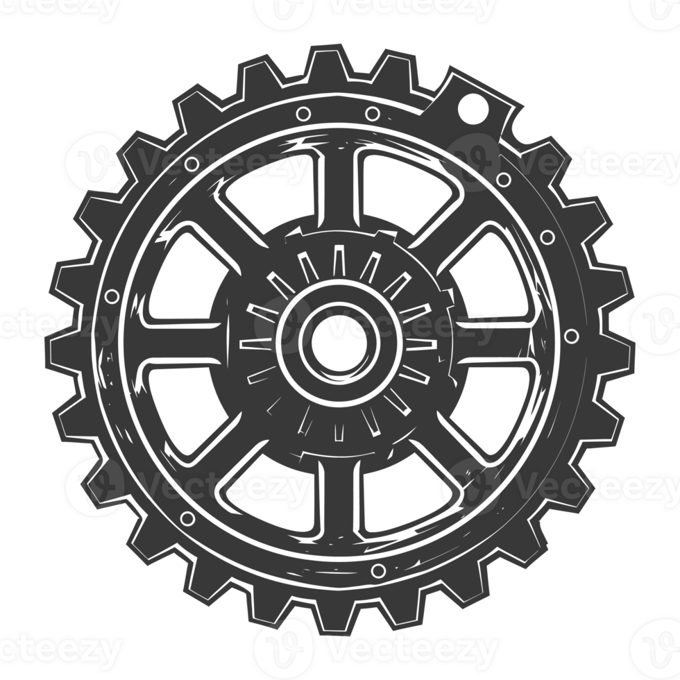 AI generated Silhouette cog wheel black color only full body png