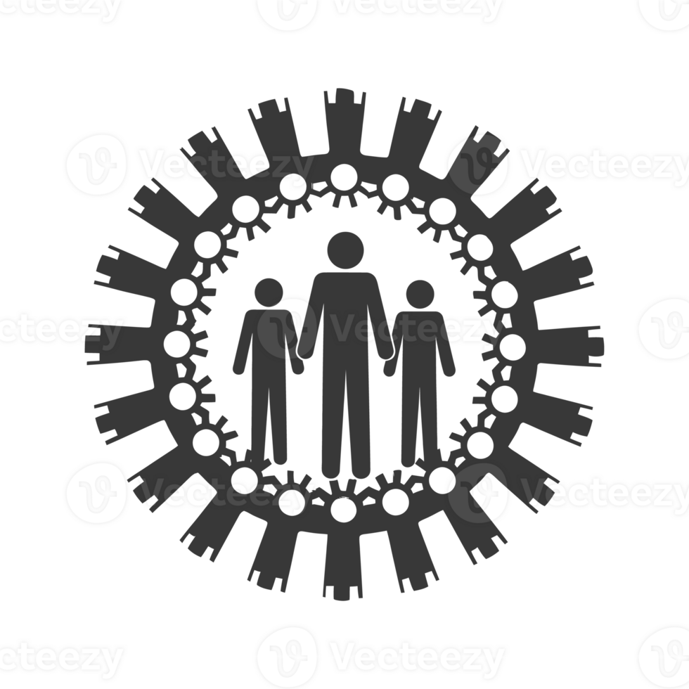 AI generated Silhouette cog wheel as teamwork symbol black color only png