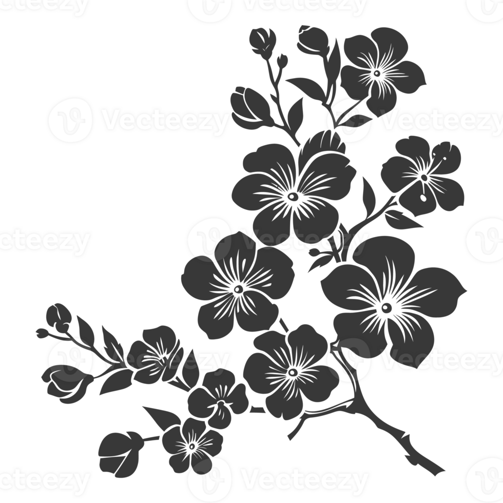 AI generated Silhouette Cherry blossoms or sakura flower black color only png