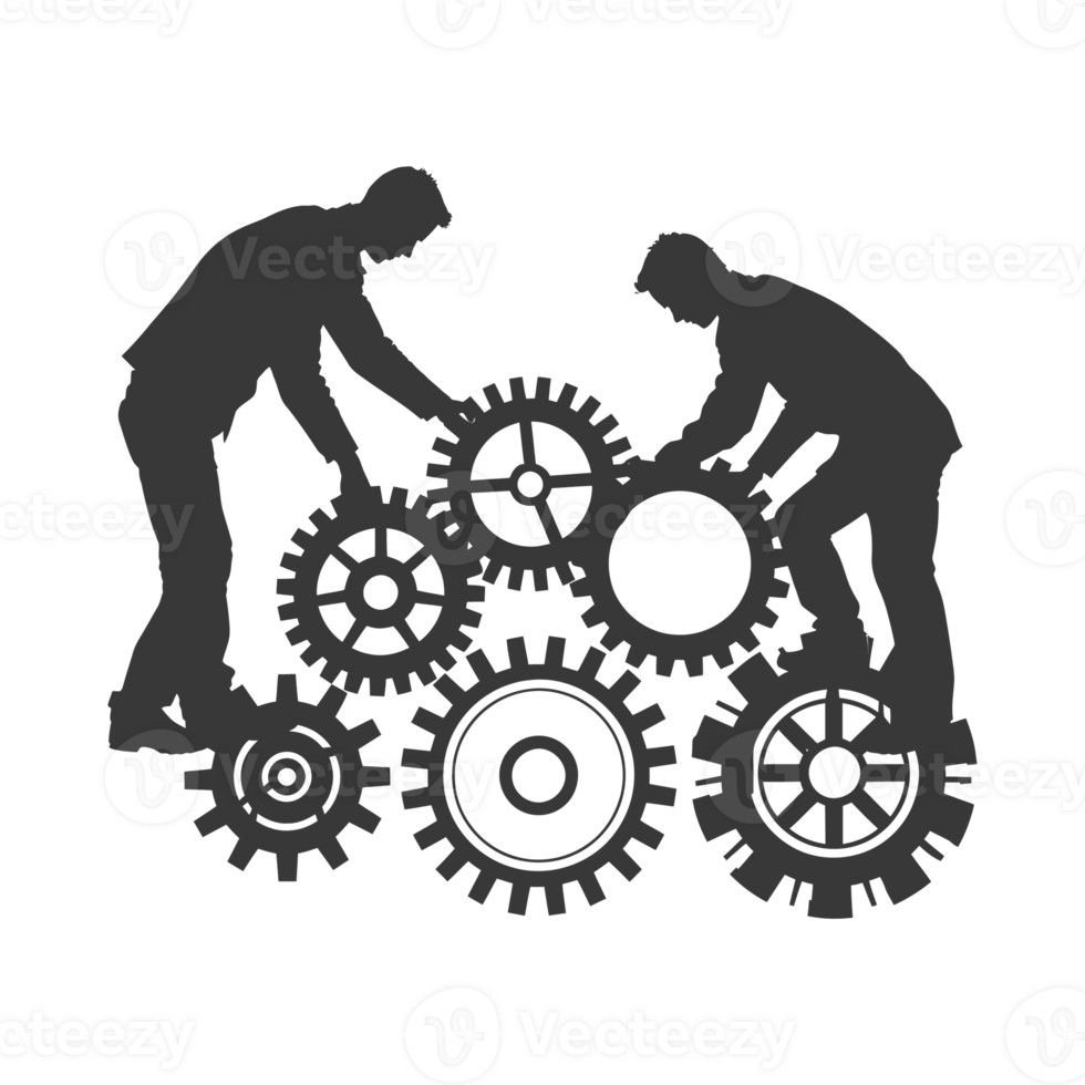 AI generated Silhouette cog wheel as teamwork symbol black color only png