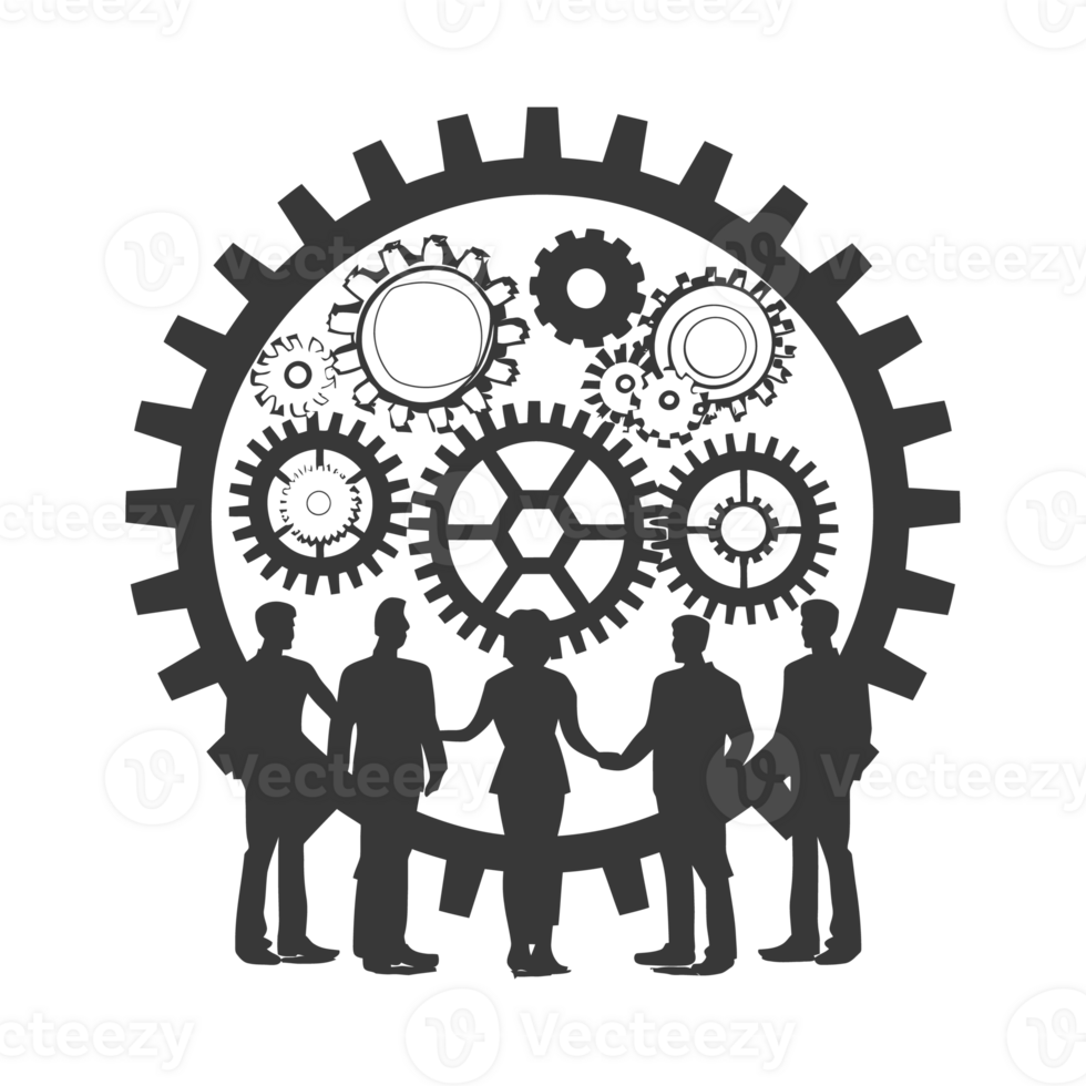 AI generated Silhouette cog wheel as teamwork symbol black color only png