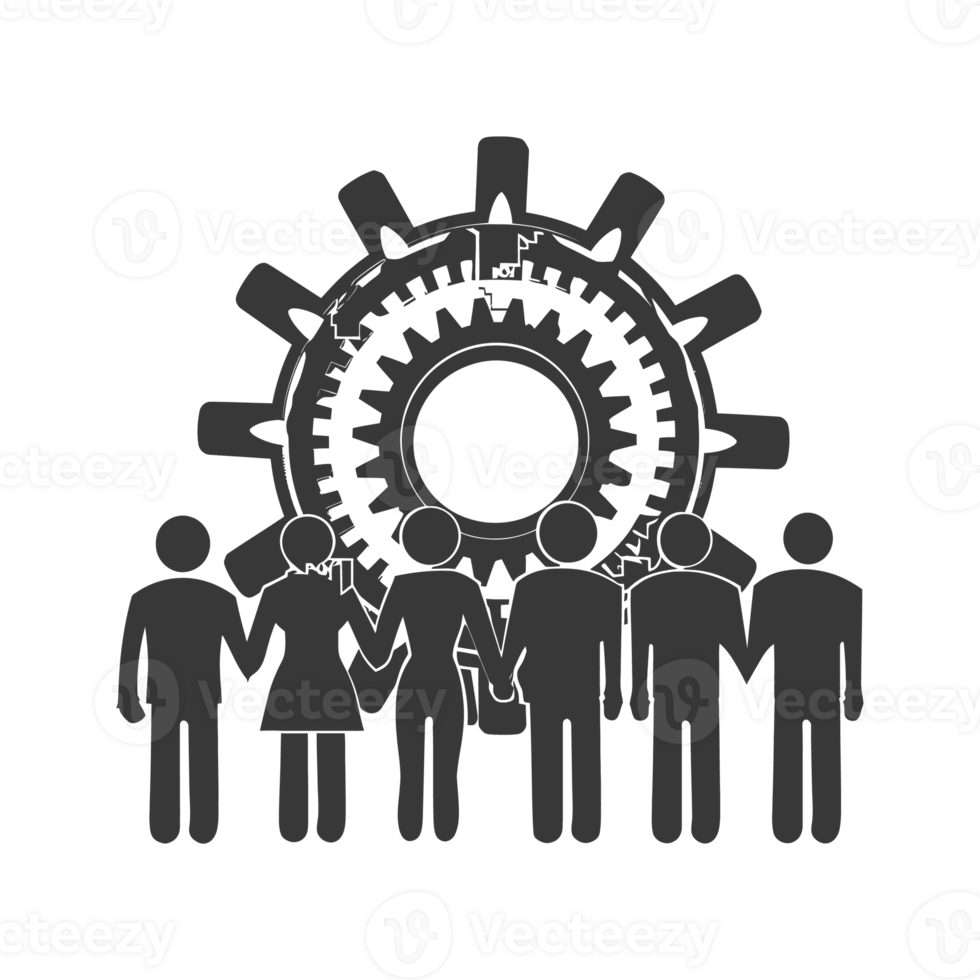 AI generated Silhouette cog wheel as teamwork symbol black color only png