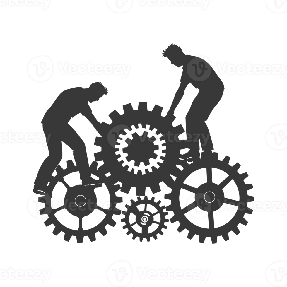 ai gerado silhueta roda dentada roda Como trabalho em equipe símbolo Preto cor só png