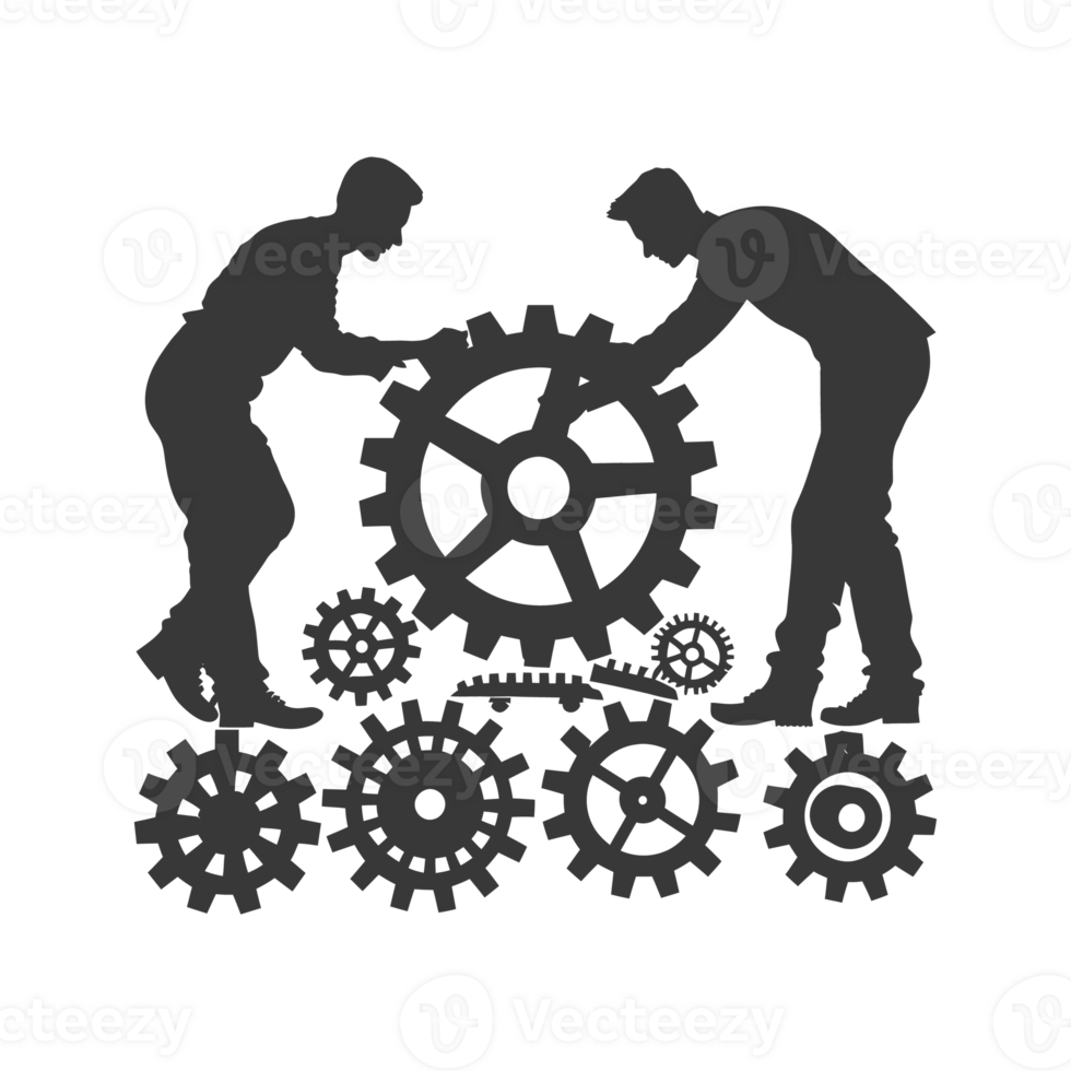 AI generated Silhouette cog wheel as teamwork symbol black color only png