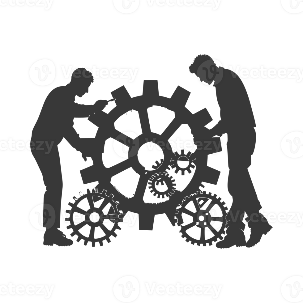 AI generated Silhouette cog wheel as teamwork symbol black color only png