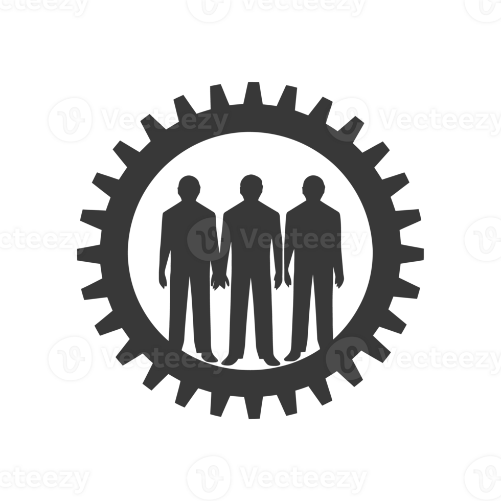 AI generated Silhouette cog wheel as teamwork symbol black color only png