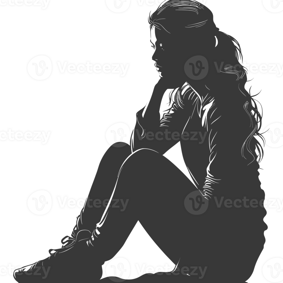 AI generated Silhouette caucasian girl alone black color only png