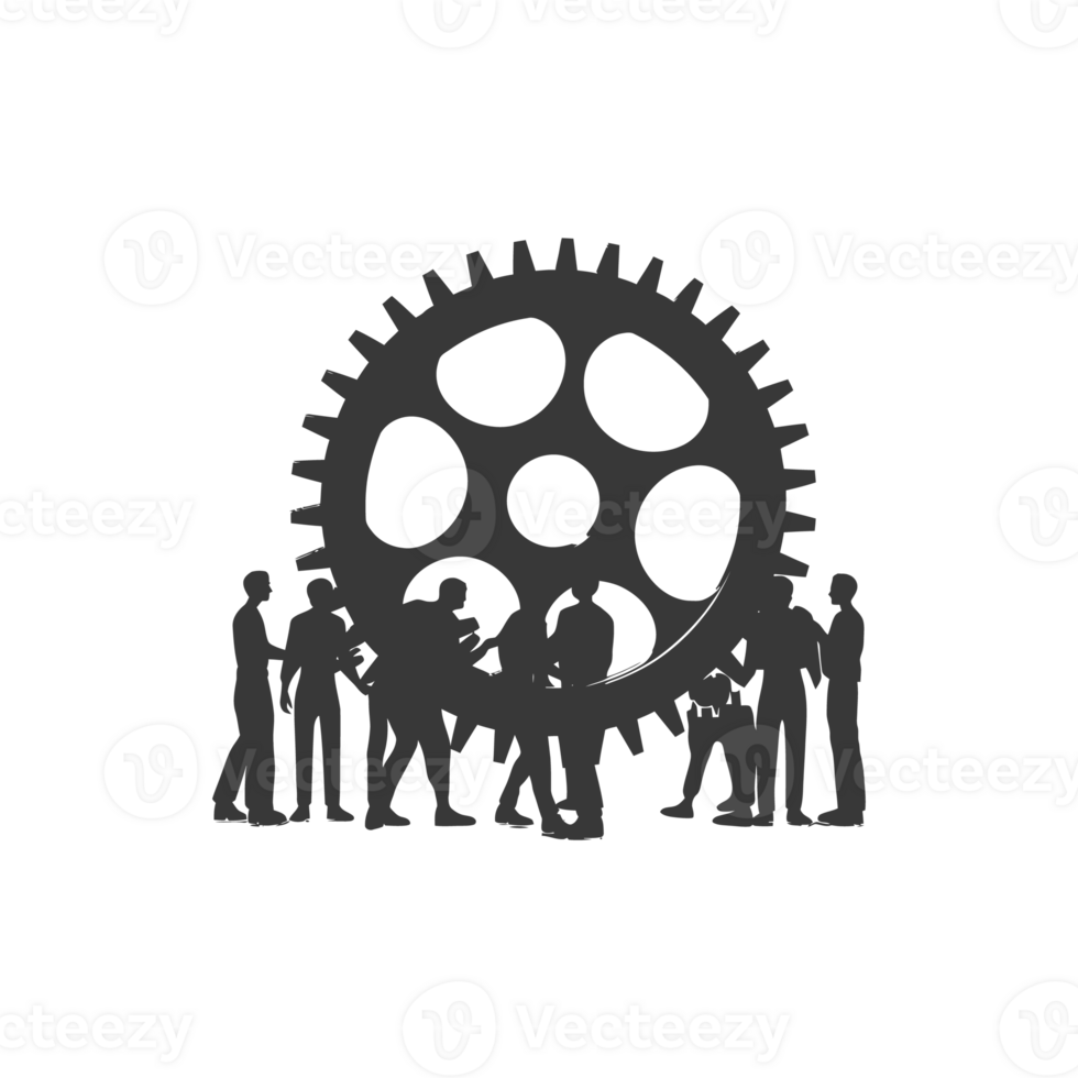AI generated Silhouette cog wheel as teamwork symbol black color only png