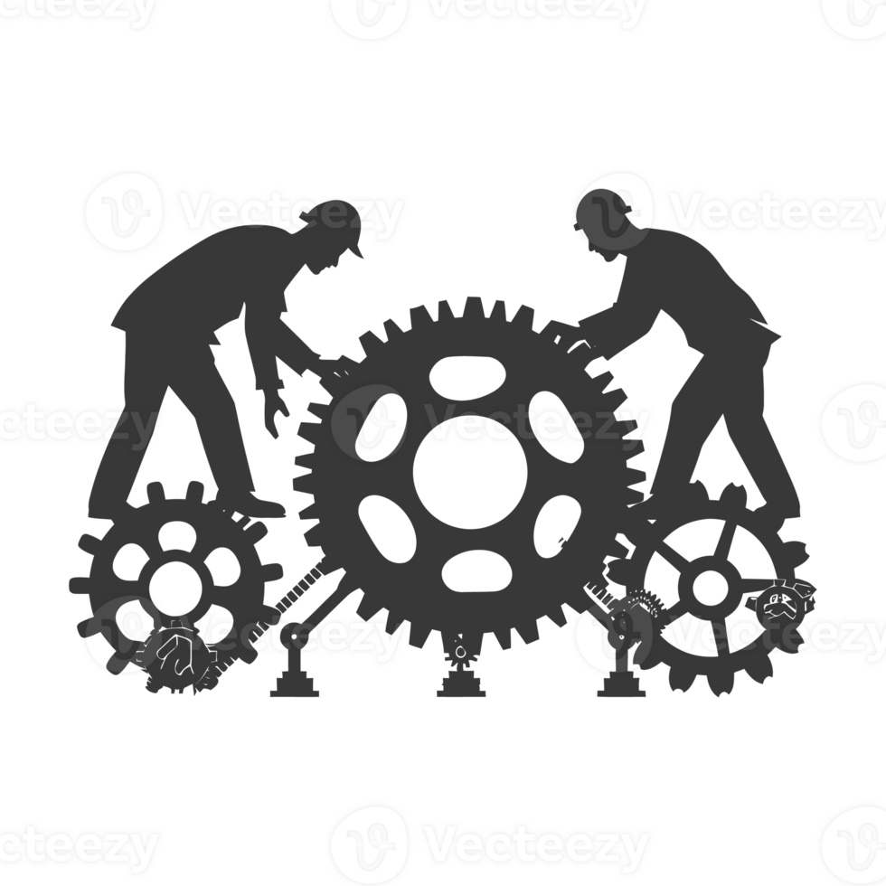 AI generated Silhouette cog wheel as teamwork symbol black color only png