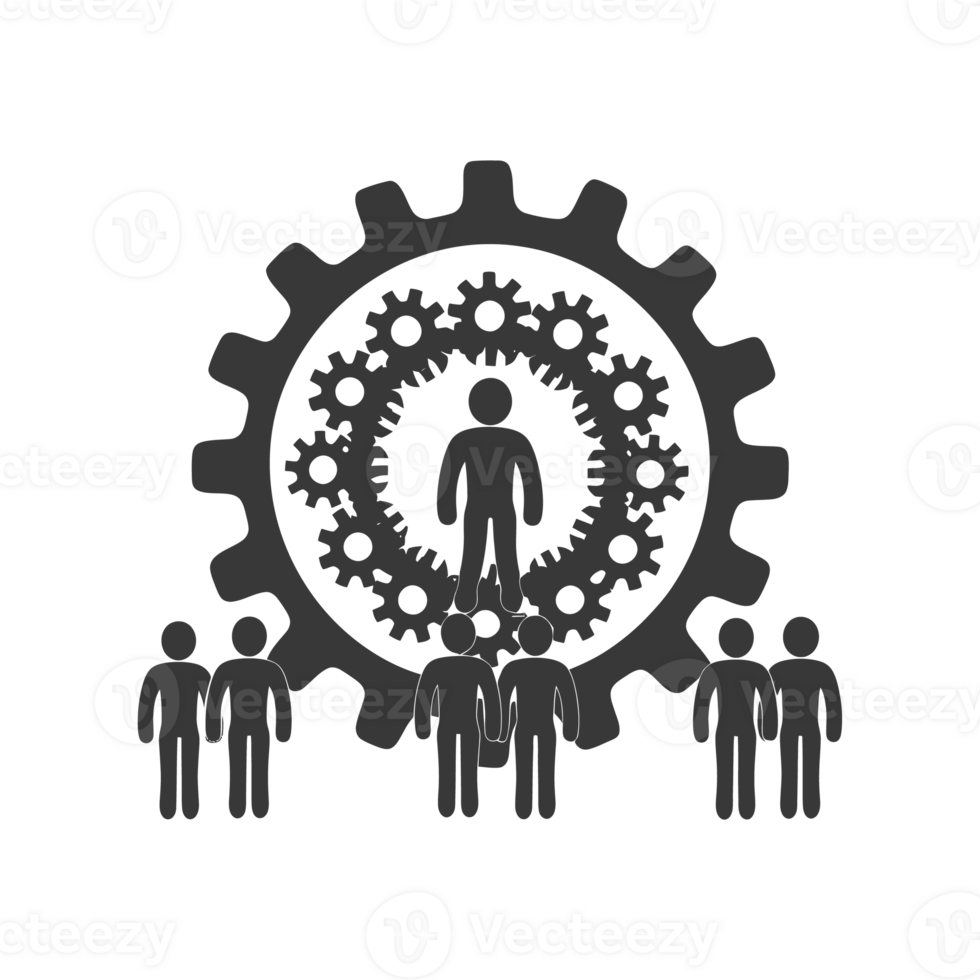 AI generated Silhouette cog wheel as teamwork symbol black color only png