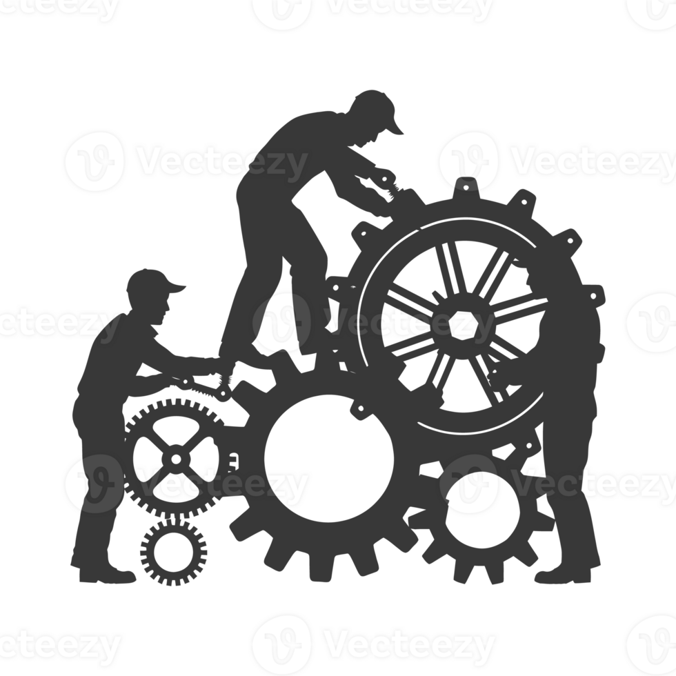AI generated Silhouette cog wheel as teamwork symbol black color only png