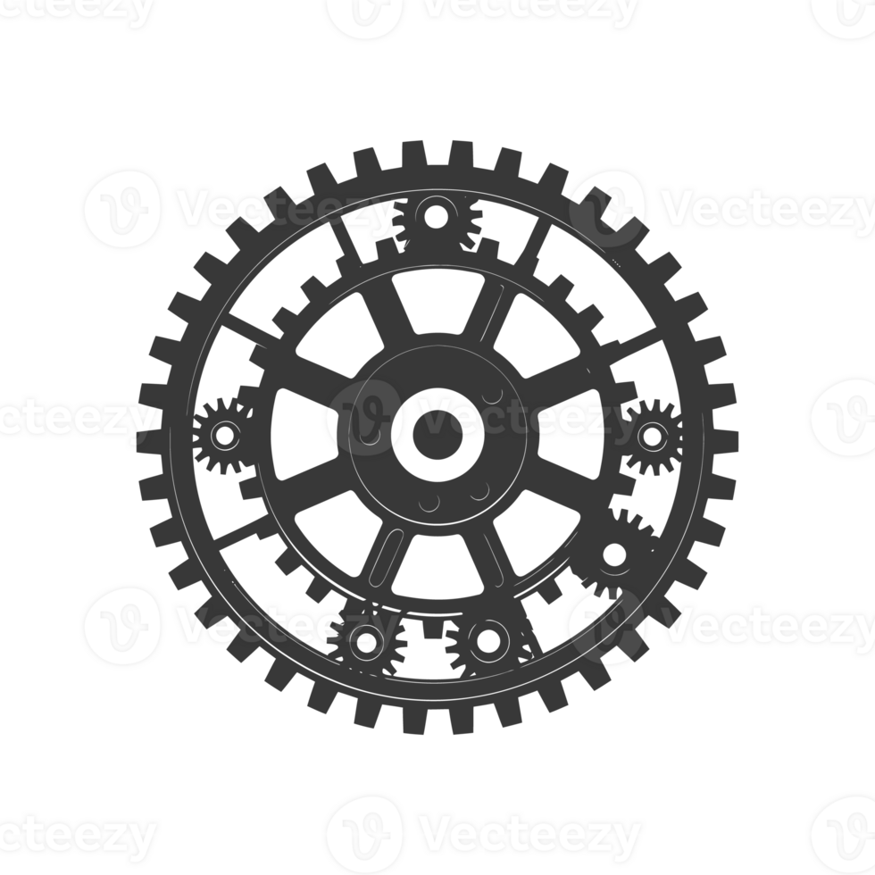 AI generated Silhouette cog wheel as teamwork symbol black color only png