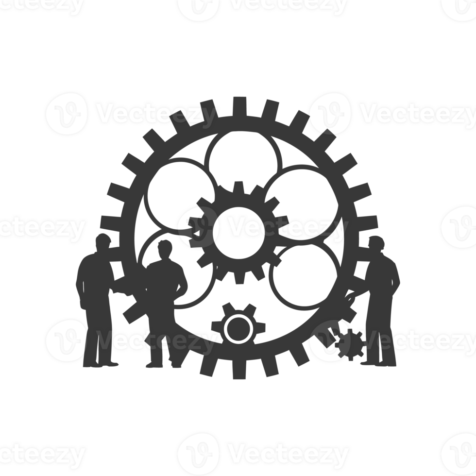 AI generated Silhouette cog wheel as teamwork symbol black color only png