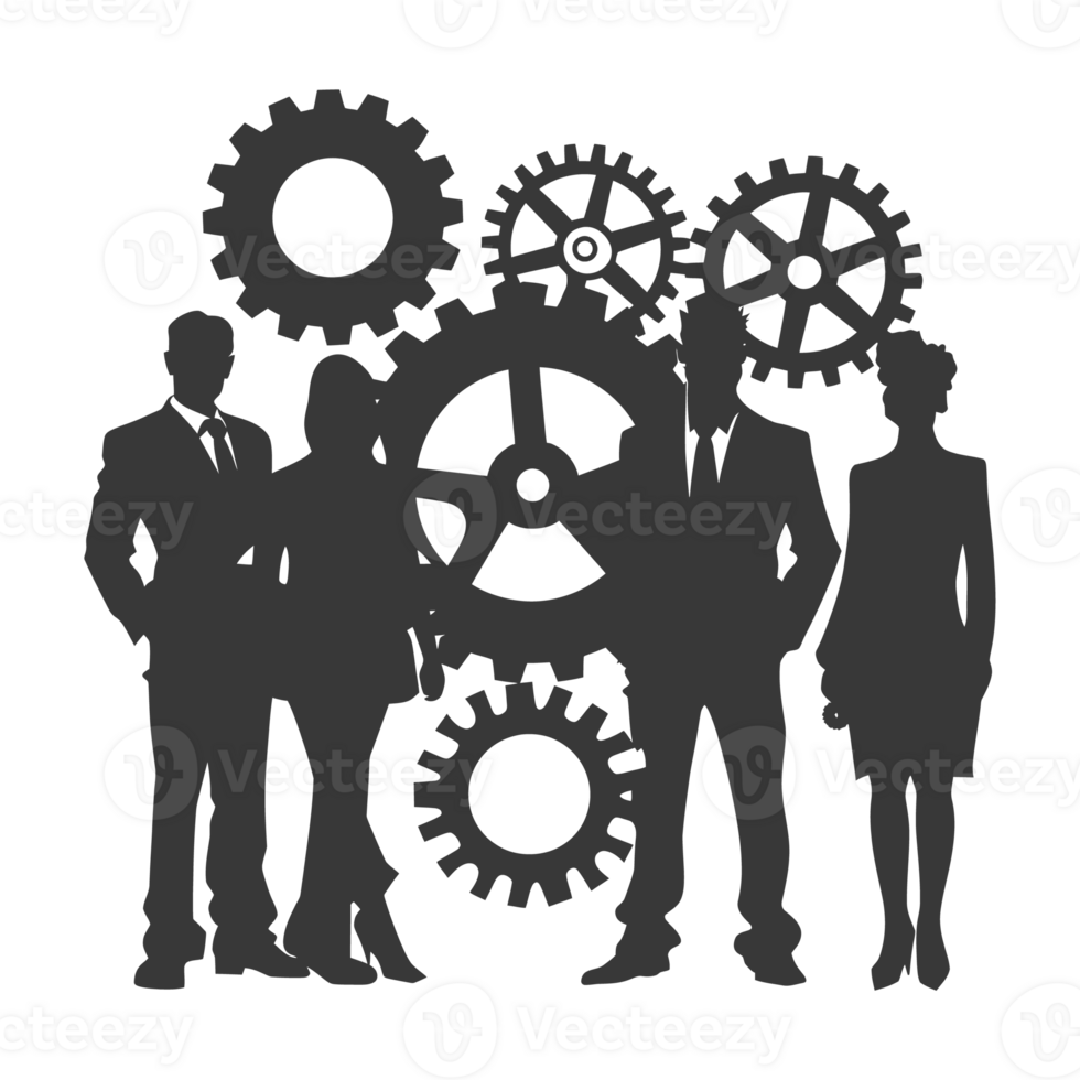 AI generated Silhouette cog wheel as teamwork symbol black color only png