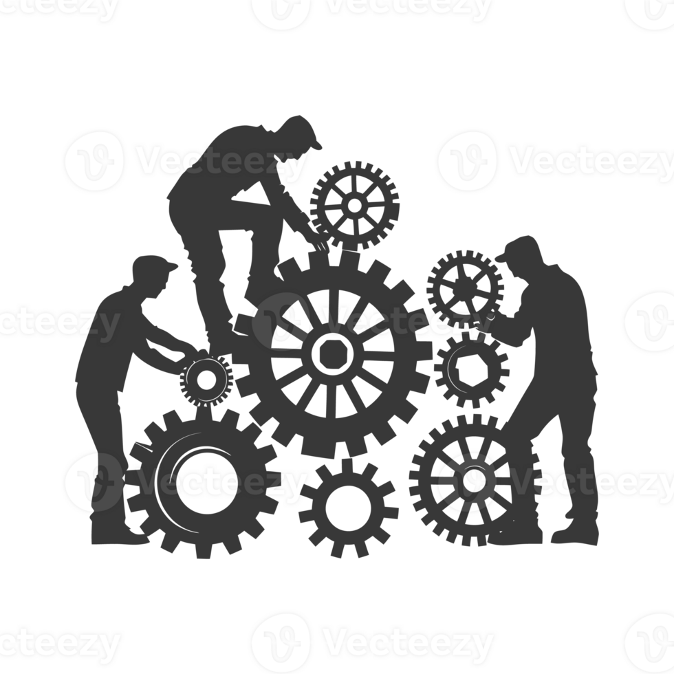 AI generated Silhouette cog wheel as teamwork symbol black color only png