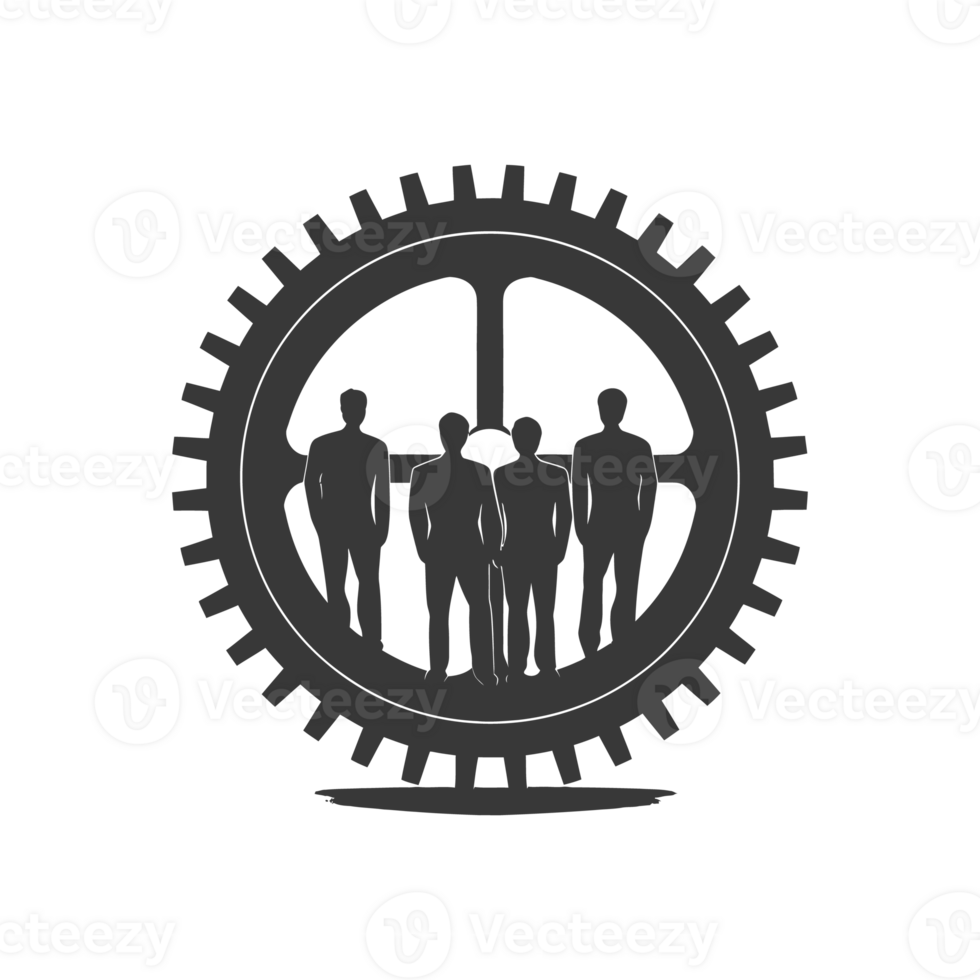 AI generated Silhouette cog wheel as teamwork symbol black color only png