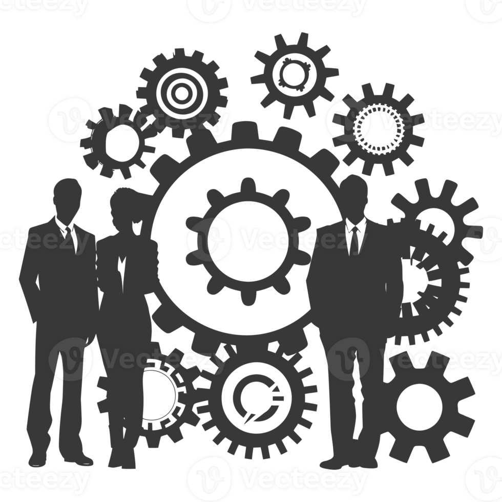 AI generated Silhouette cog wheel as teamwork symbol black color only png