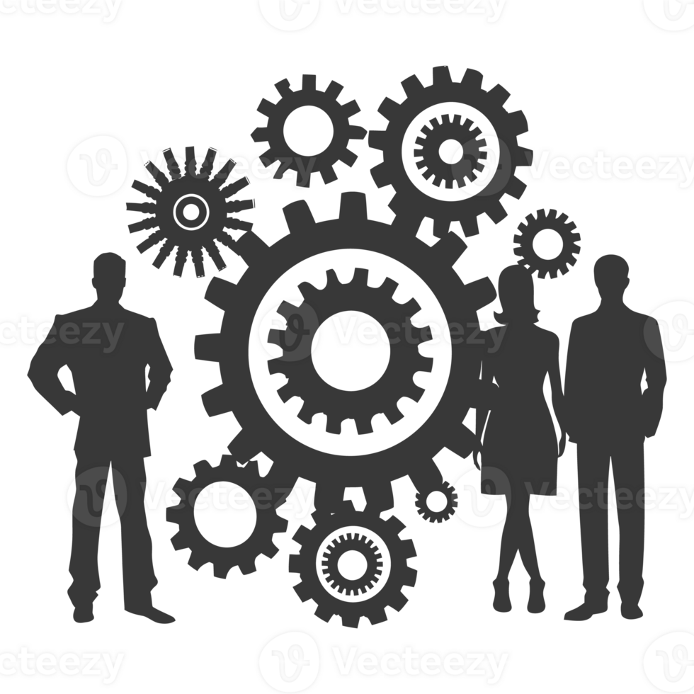 AI generated Silhouette cog wheel as teamwork symbol black color only png