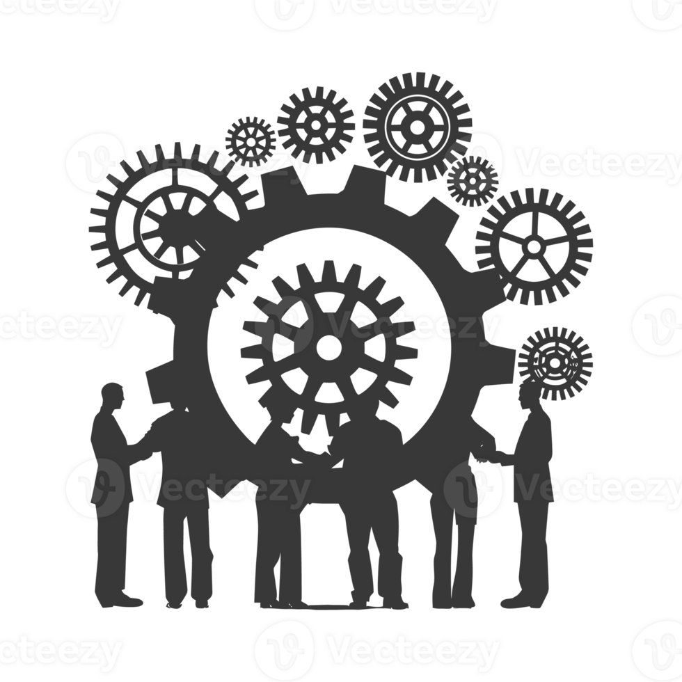 AI generated Silhouette cog wheel as teamwork symbol black color only png