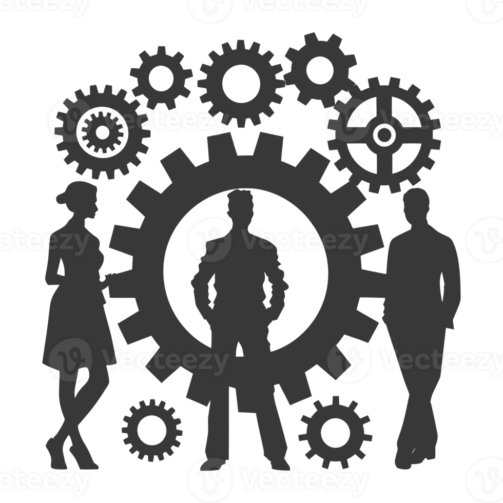 AI generated Silhouette cog wheel as teamwork symbol black color only png