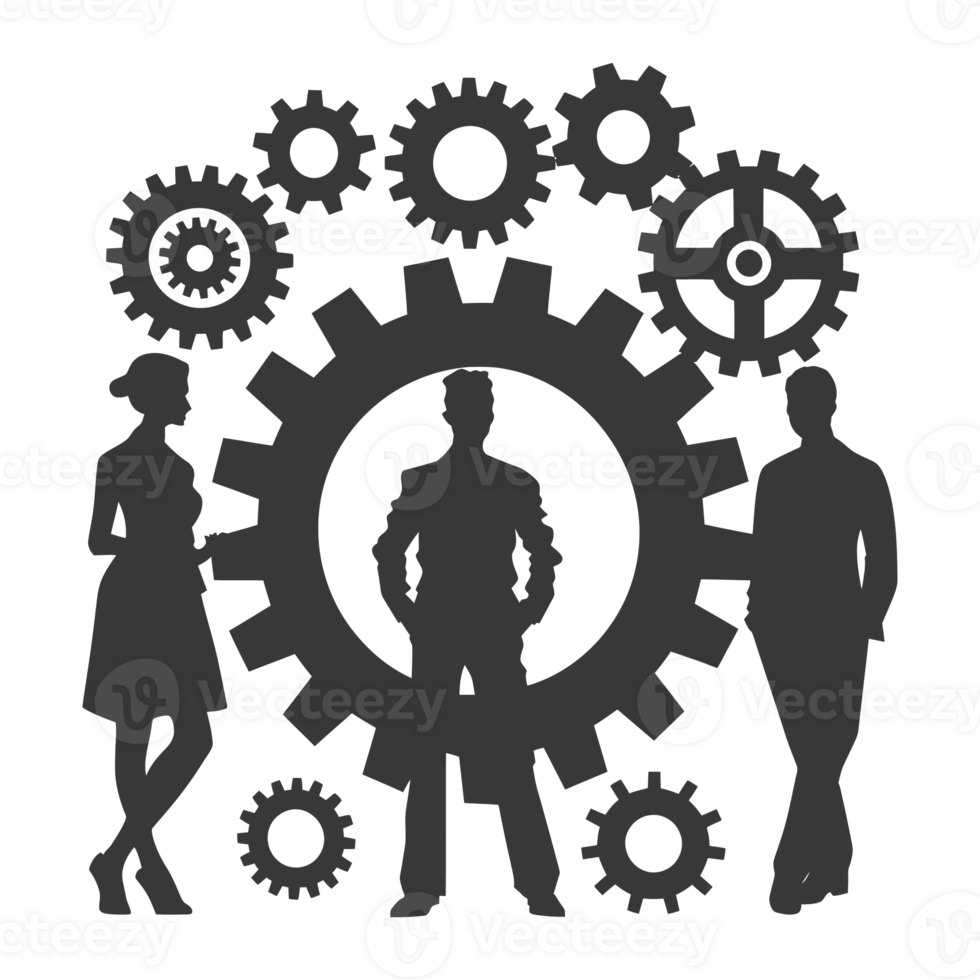 ai gerado silhueta roda dentada roda Como trabalho em equipe símbolo Preto cor só png