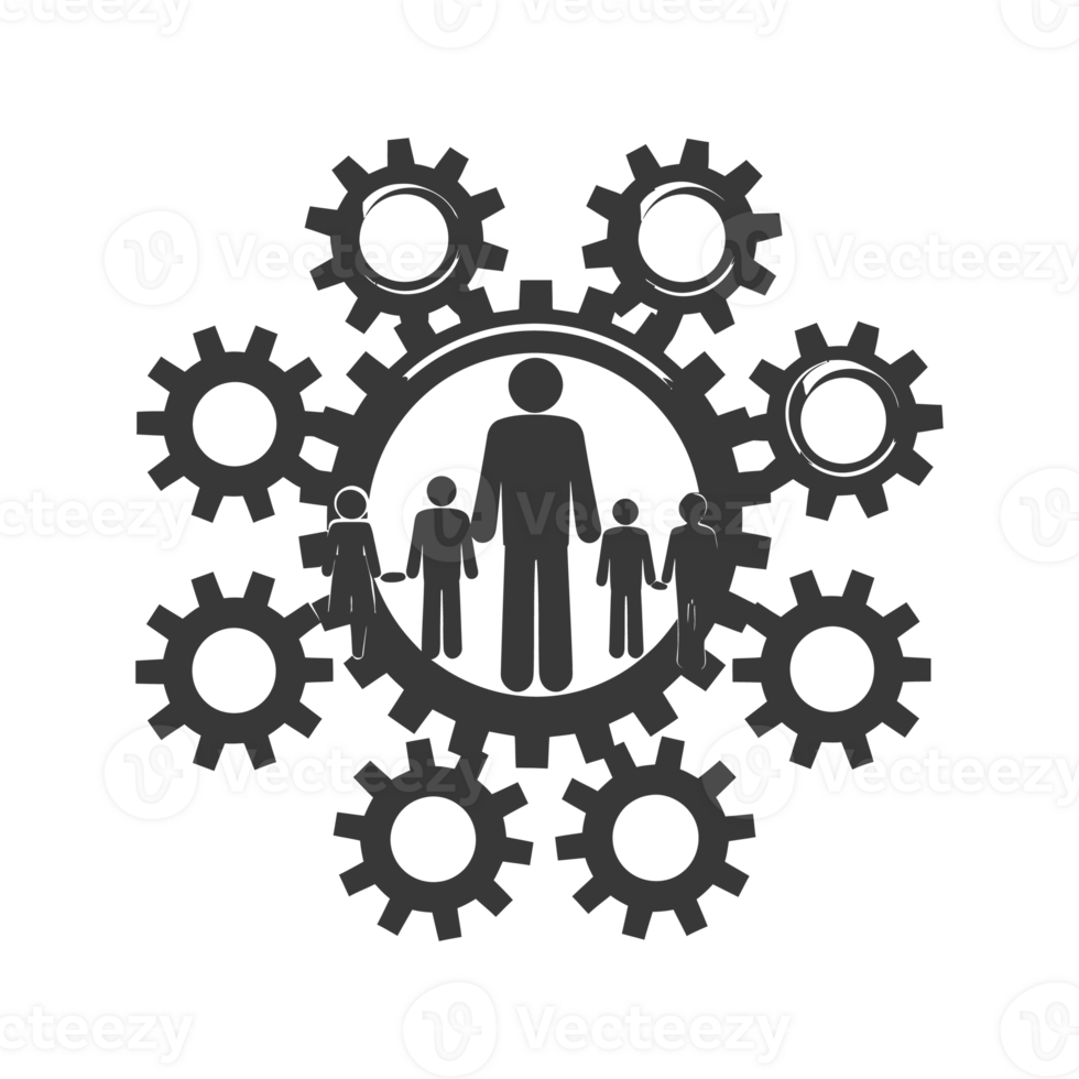 AI generated Silhouette cog wheel as teamwork symbol black color only png