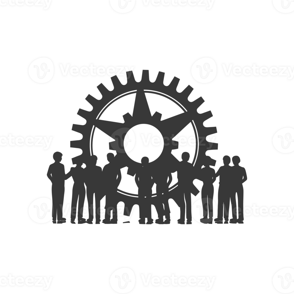 AI generated Silhouette cog wheel as teamwork symbol black color only png