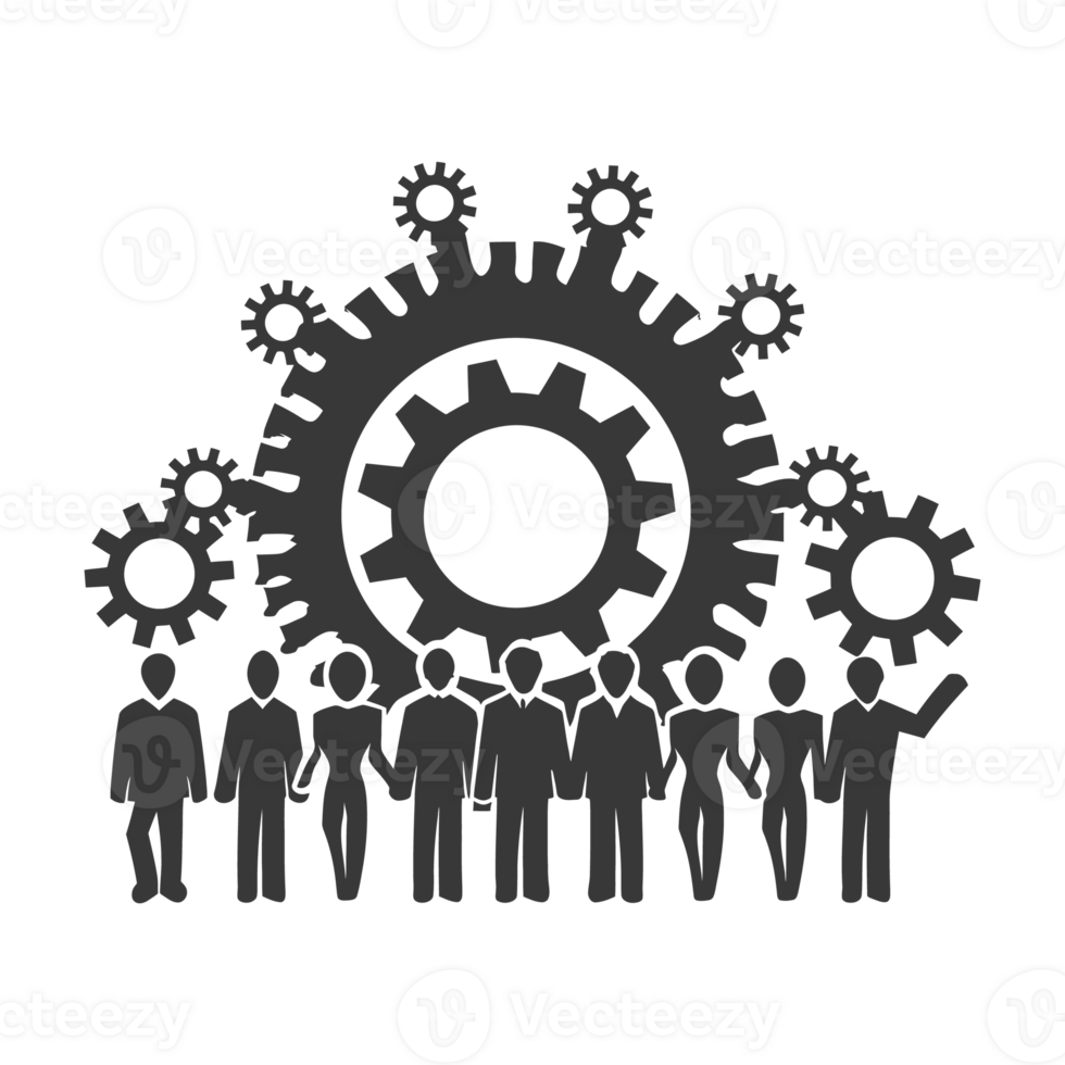 AI generated Silhouette cog wheel as teamwork symbol black color only png