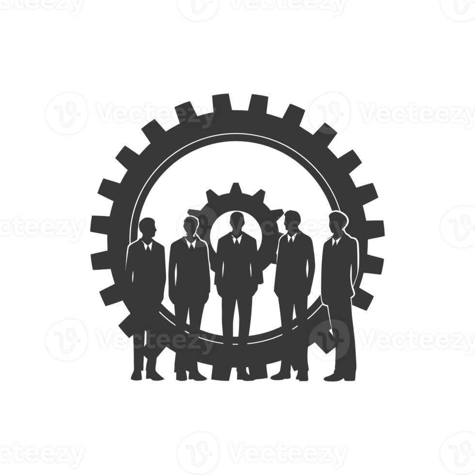 AI generated Silhouette cog wheel as teamwork symbol black color only png