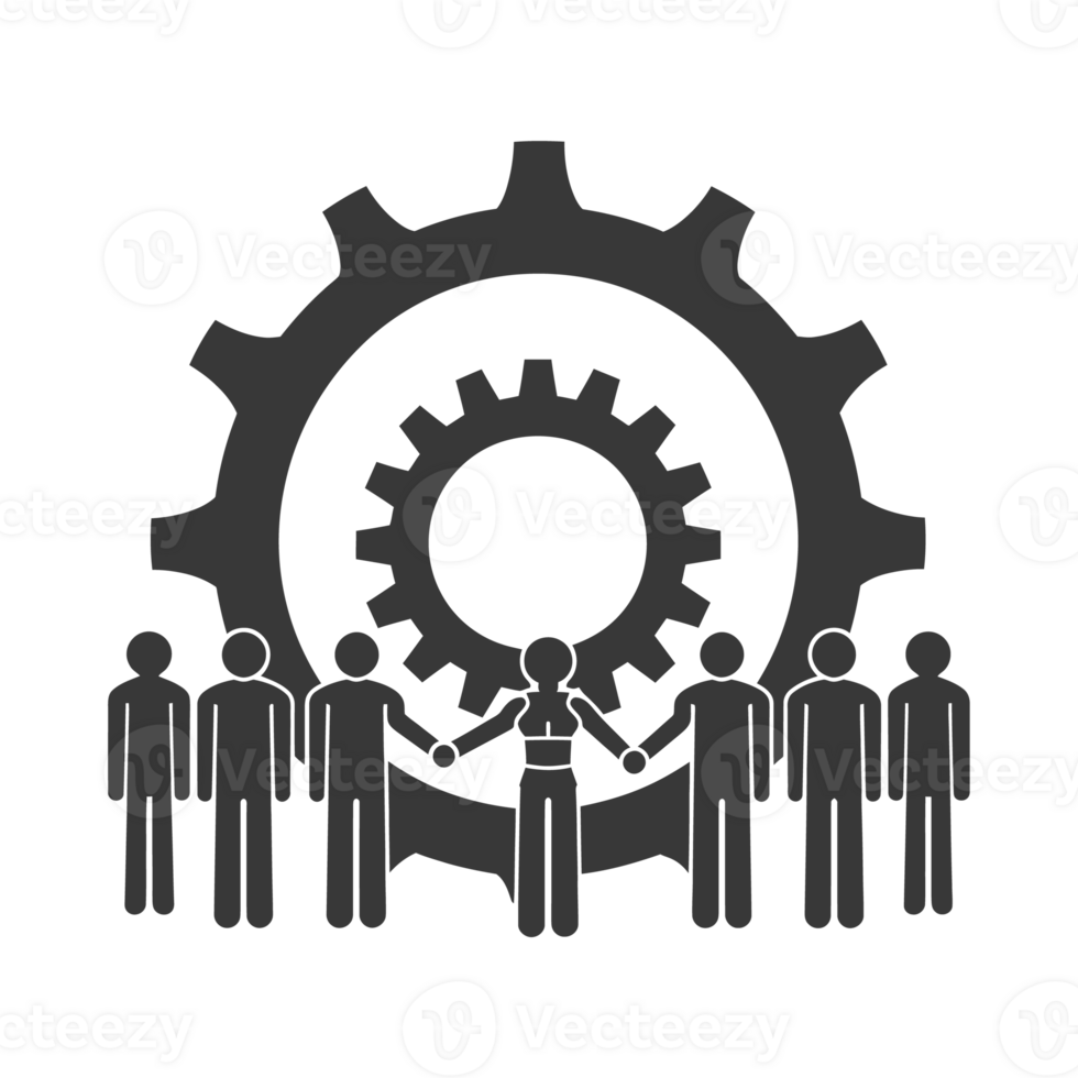 AI generated Silhouette cog wheel as teamwork symbol black color only png