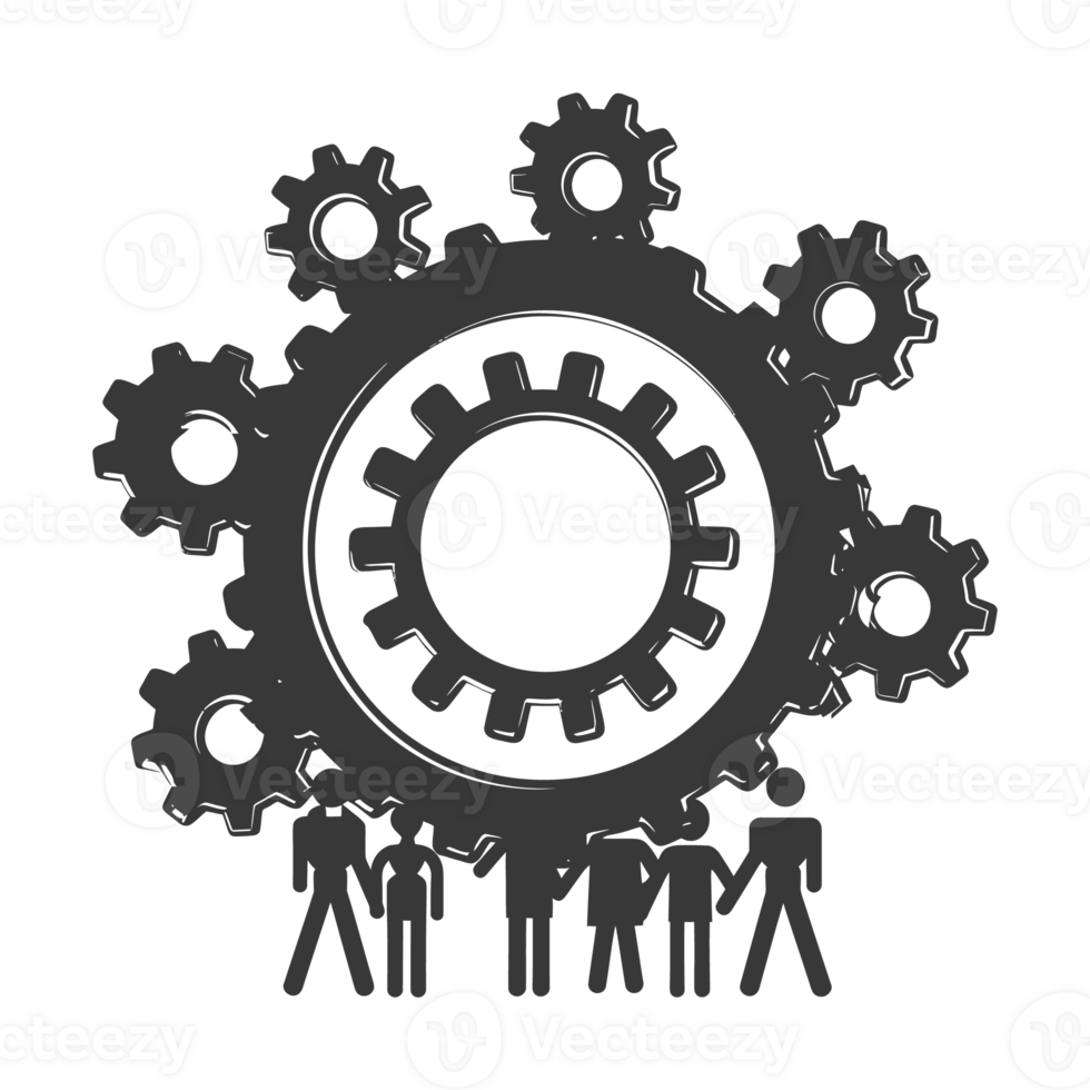 AI generated Silhouette cog wheel as teamwork symbol black color only png