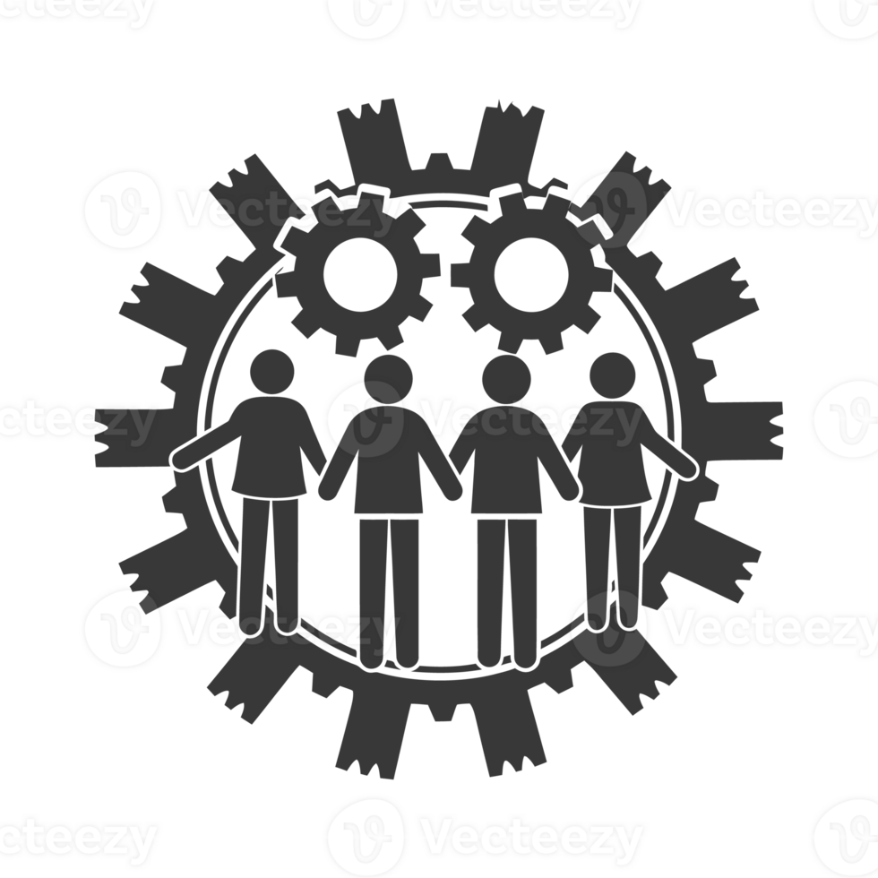 AI generated Silhouette cog wheel as teamwork symbol black color only png