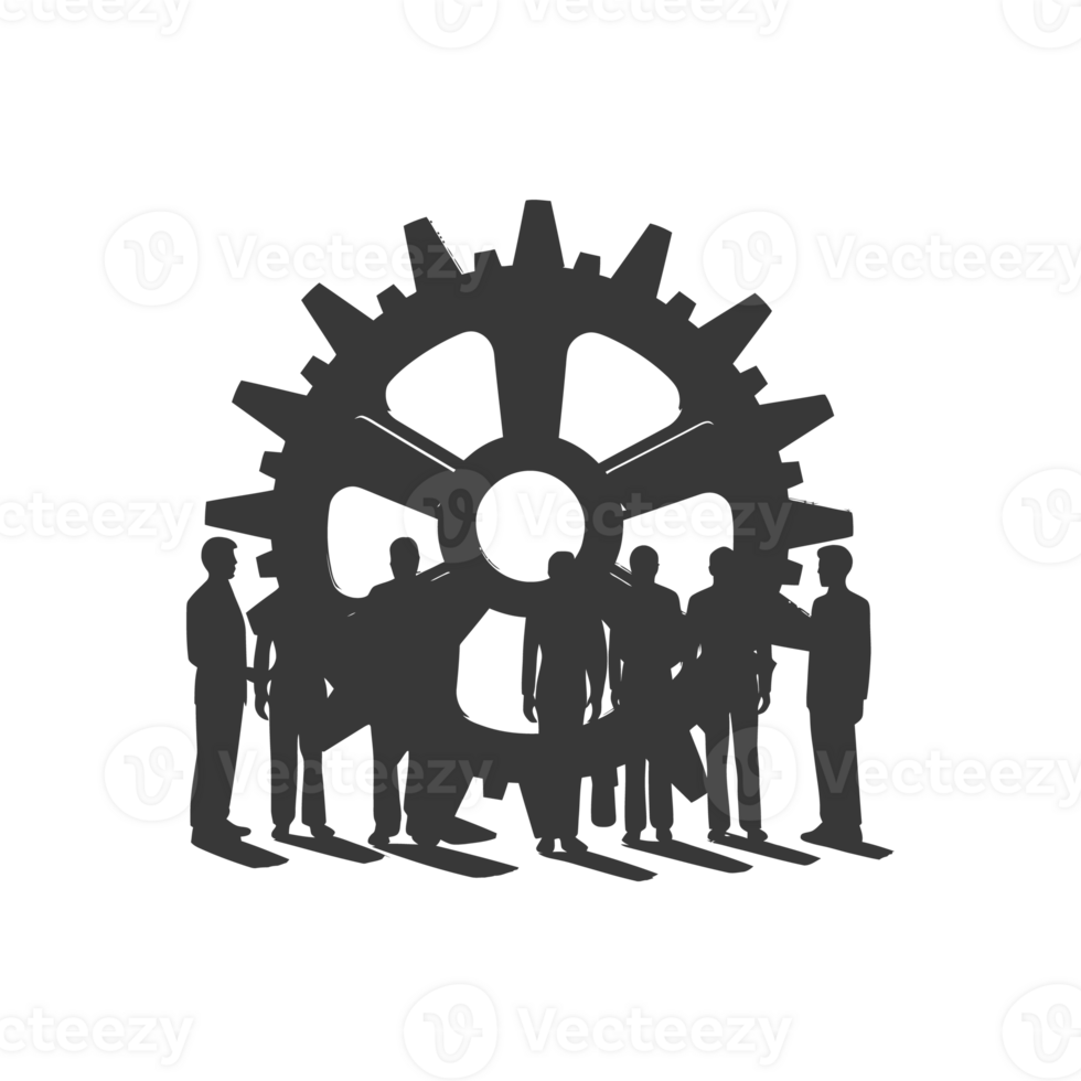 AI generated Silhouette cog wheel as teamwork symbol black color only png